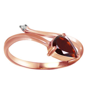 14K. SOLID GOLD RING WITH NATURAL DIAMOND & GARNET (Rose Gold)
